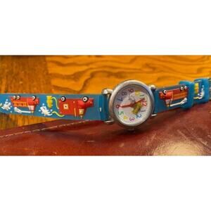 Boy's 27mm Silver Tone Silex Watch,  Fire Engine Theme, Resin Band